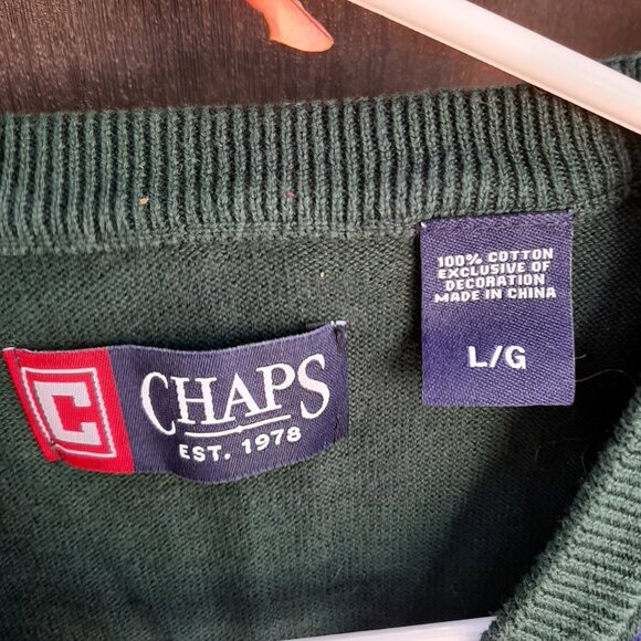Men's Chaps Pullover Sweater Vest Green Plaid 100% Cotton Size L - Picture 3 of 6